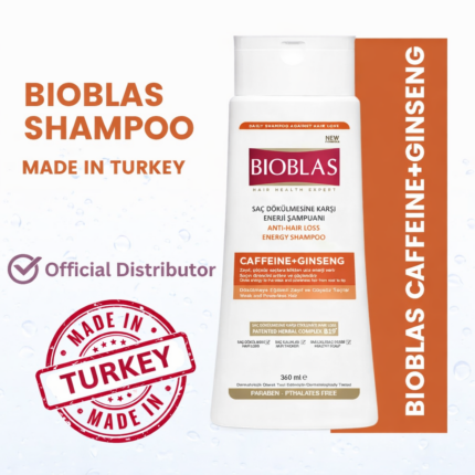 Bioblas Caffeine + Ginseng Herbal Shampoo.